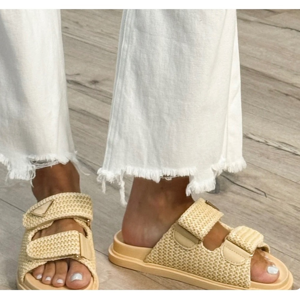 Tuscany-ST Raffia Woven Slide‎ Sandals Women Size 6 (run big fit like 7.5-8)